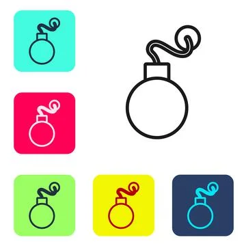 Black line Bomb ready to explode icon isolated on white background. Set icons in Stock Illustration