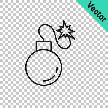 Black line Bomb ready to explode icon isolated on transparent background. Vector Illustrazione stock