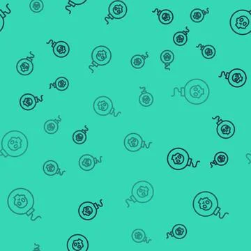 Black line Bomb ready to explode icon isolated seamless pattern on green ba.. Illustrazione stock