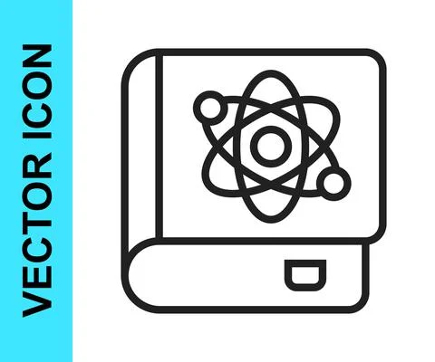 Black line Book about physics icon isolated on white background. Vector Stock Illustration