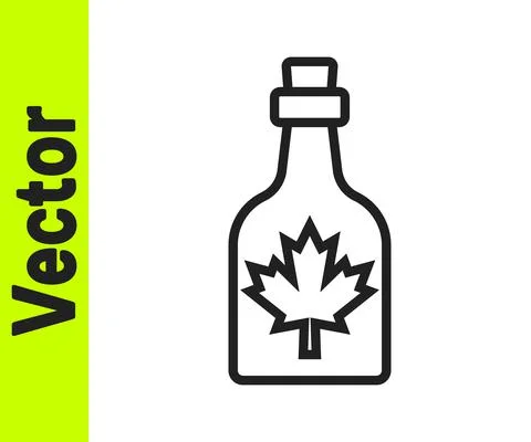 Black line Bottle of maple syrup icon isolated on white background. Vector Stock Illustration