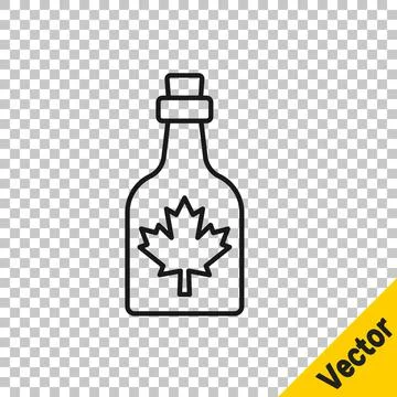 Black line Bottle of maple syrup icon isolated on transparent background. Vector Stock Illustration