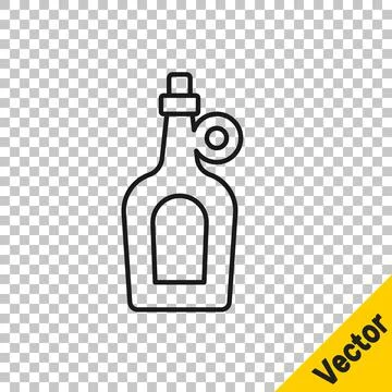Black line Bottle of maple syrup icon isolated on transparent background. Vector Stock Illustration