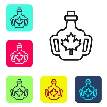 Black line Bottle of maple syrup icon isolated on white background. Set ico.. Stock Illustration