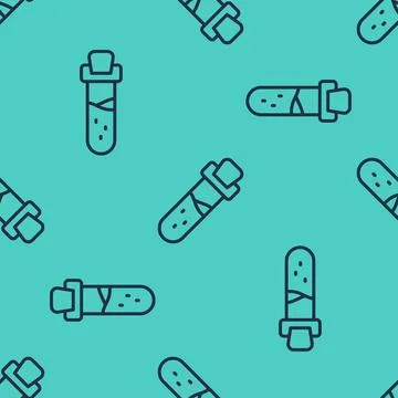 Black line Bottle with potion icon isolated seamless pattern on green background Stock Illustration