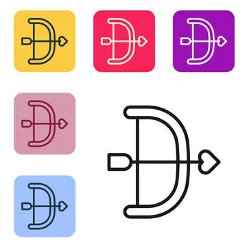 Black line Bow and arrow icon isolated on white background. Cupid symbol. Love 스톡 일러스트