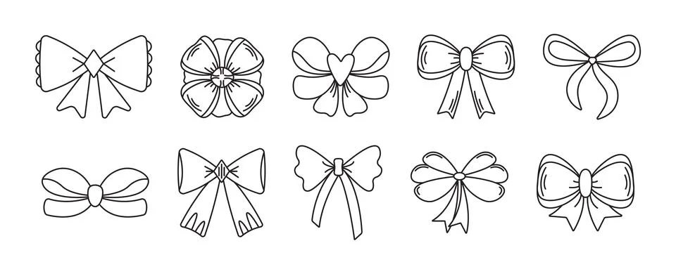 Black line bow set Stock Illustration