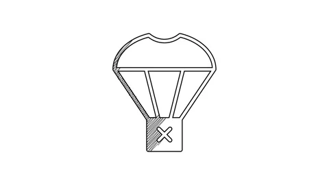 Black line Box flying on parachute icon isolated on white background. Parcel Vídeos de archivo 201467705