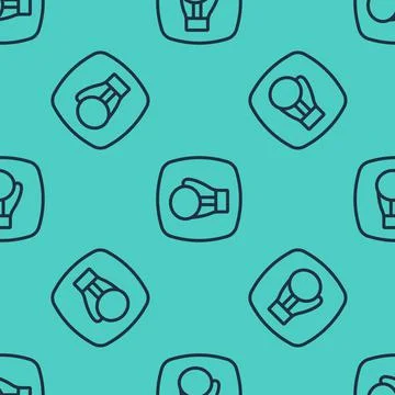 Black line Boxing glove icon isolated seamless pattern on green background Illustrazione stock