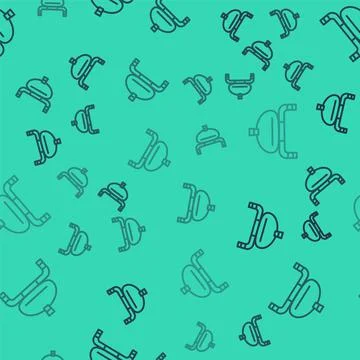 Black line Bread and salt on towel icon isolated seamless pattern on green 스톡 일러스트