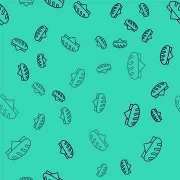 Black line Bread loaf icon isolated seamless pattern on green background. Vector Stock Illustration