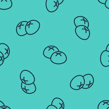 Black line Bread loaf icon isolated seamless pattern on green background. Vector Illustrazione stock