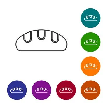 Black line Bread loaf icon isolated on white background. Set icons in color.. Stock Illustration