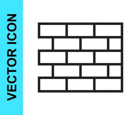 Black line Bricks icon isolated on white background. Vector Stock Illustration