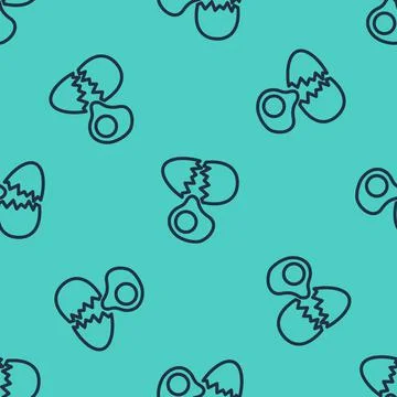 Black line Broken egg icon isolated seamless pattern on green background. Happy Stock Illustration