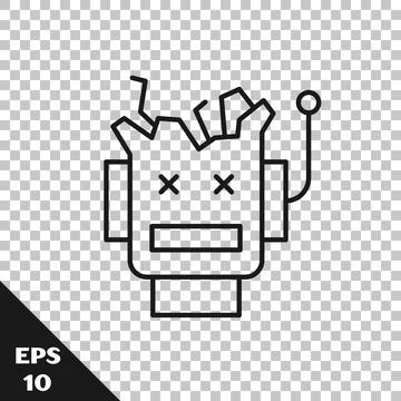 Black line Broken robot icon isolated on transparent background. Artificial i Stock Illustration