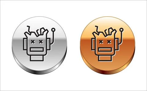 Black line Broken robot icon isolated on white background. Artificial intelli Stock Illustration