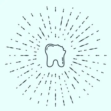 Black line Broken tooth icon isolated on grey background. Dental problem icon イラスト素材