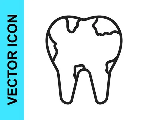 Black line Broken tooth icon isolated on white background. Dental problem icon Stock Illustration