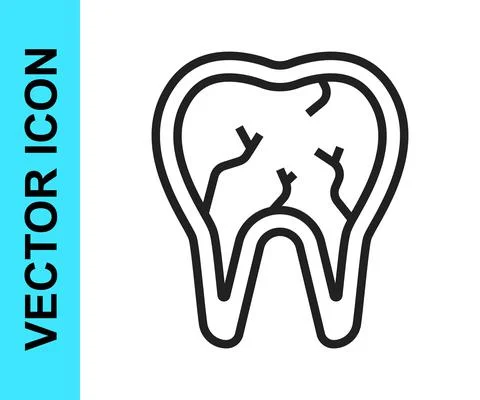 Black line Broken tooth icon isolated on white background. Dental problem icon Stockillustratie