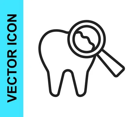 Black line Broken tooth icon isolated on white background. Dental problem icon Stockillustratie