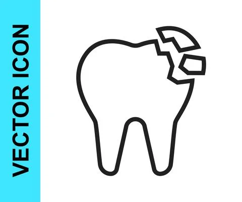 Black line Broken tooth icon isolated on white background. Dental problem icon イラスト素材