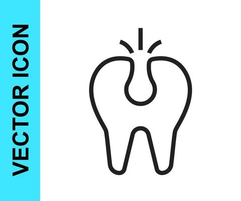 Black line Broken tooth icon isolated on white background. Dental problem icon Stockillustratie