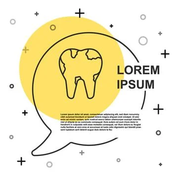Black line Broken tooth icon isolated on white background. Dental problem icon Stock Illustration