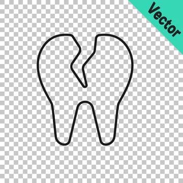 Black line Broken tooth icon isolated on transparent background. Dental problem イラスト素材