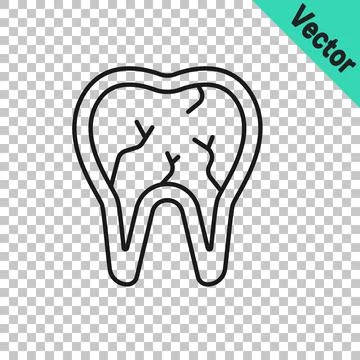 Black line Broken tooth icon isolated on transparent background. Dental problem Illustrazione stock