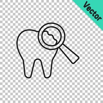 Black line Broken tooth icon isolated on transparent background. Dental problem イラスト素材