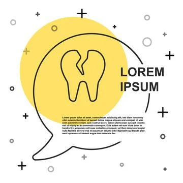 Black line Broken tooth icon isolated on white background. Dental problem ico Stockillustratie