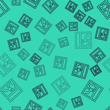 Black line Broken window icon isolated seamless pattern on green background Ilustración de archivo