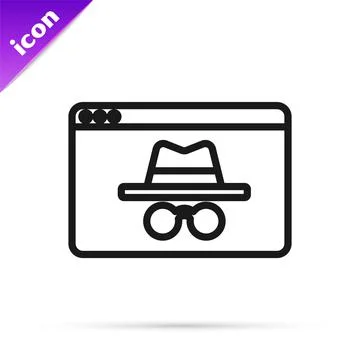 Black line Browser incognito window icon isolated on white background. Vector Stock Illustration