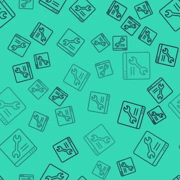 Black line Browser setting icon isolated seamless pattern on green background Stock Illustration