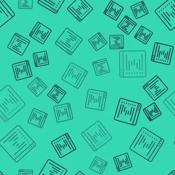 Black line Browser window icon isolated seamless pattern on green background Illustrazione stock