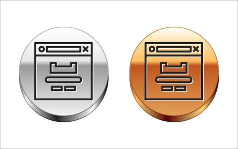 Black line Browser window icon isolated on white background. Silver-gold ci.. 스톡 일러스트