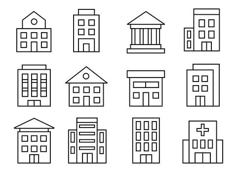 Black Line Building Icon Set Collection Ilustración de archivo