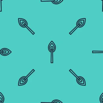 Black line Burning match with fire icon isolated seamless pattern on green Stock Illustration