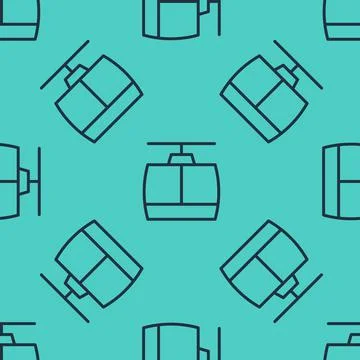 Black line Cable car icon isolated seamless pattern on green background Stock Illustration