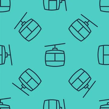Black line Cable car icon isolated seamless pattern on green background Stock Illustration
