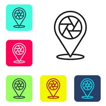 Black line Camera shutter icon isolated on white background. Set icons in color Illustrazione stock