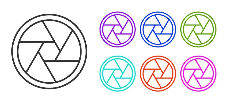 Black line Camera shutter icon isolated on white background. Set icons colorful Illustrazione stock