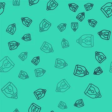 Black line Camping lantern icon isolated seamless pattern on green background Stock Illustration