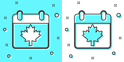Black line Canada day with maple leaf icon isolated on green and white back.. Stock Illustration