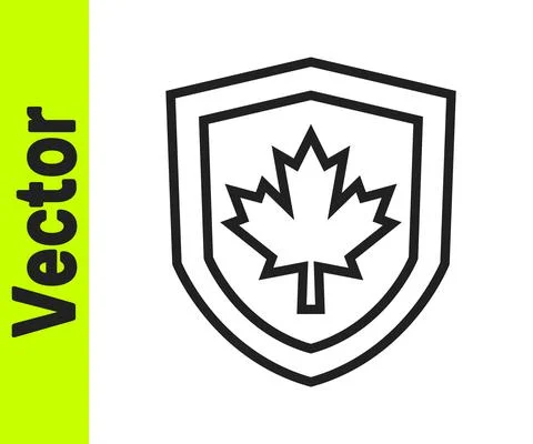 Black line Canada flag on shield icon isolated on white background. Vector Stock Illustration