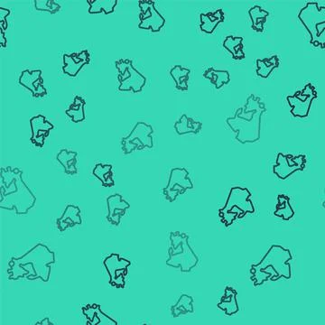Black line Canada map icon isolated seamless pattern on green background. Vector Stock Illustration