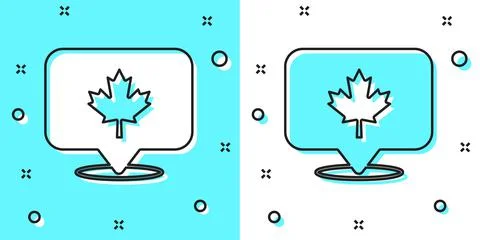 Black line Canadian maple leaf icon isolated on green and white background Illustrazione stock