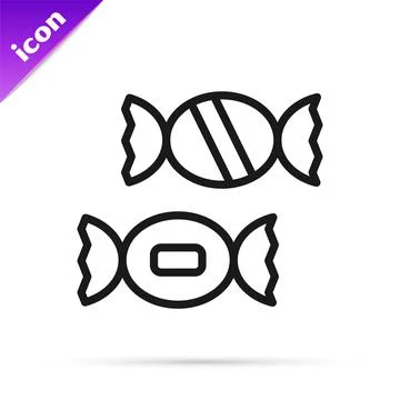 Black line Candy icon isolated on white background. Vector Stock Illustration