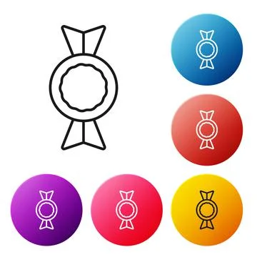 Black line Candy icon isolated on white background. Set icons colorful circle Stock Illustration